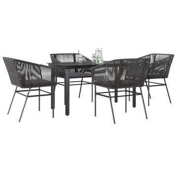vidaXL 5-delige Tuinset met kussens poly rattan glas zwart, 4 zitplaatsen, Nieuw, Tuinset, Verzenden