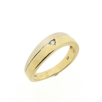 Bicolor gouden ring met zirconia, Sieraden, Tassen en Uiterlijk, Ringen, Gebruikt, Overige kleuren, 19 tot 20, Ophalen of Verzenden