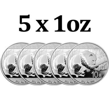 China. 10 Yuan 5 x 30g ¥10 CNY Chinese Silver Panda Coin