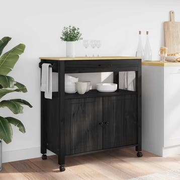 vidaXL Keuken Trolley MONZA Zwart 84 x 40 x 88,5 cm Massief, Verzenden, Nieuw