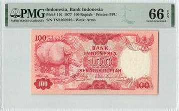 1977 Indonesia 100 Rupiah Pick 116 Pmg Gem Unc 66 Epq, Verzenden