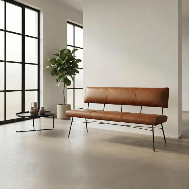 Leren eetkamerbank Solid - Granada Savannah (cognac) -, Huis en Inrichting, Stoelen, Bruin, Nieuw, Leer, Ophalen of Verzenden