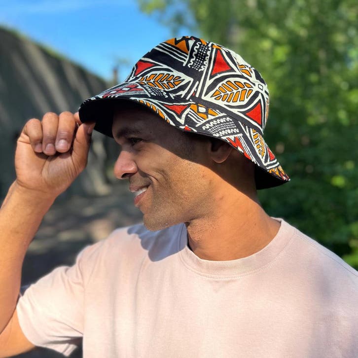 Bucket hat / Vissershoedje met Afrikaanse print - Rood & Ora, Kleding | Heren, Hoeden en Petten, Nieuw, Ophalen of Verzenden