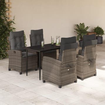vidaXL 5-delige Tuinset met kussens poly rattan grijs, Tuin en Terras, Verzenden, Nieuw, 4 zitplaatsen, Tuinset