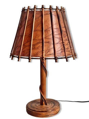 Lamp - Een poser. - Rattan, Hout, Bamboe - Lamp en rotin -