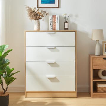 Commode Varkaus ladekast mdf met 4 lades 90x70x40 cm eikenkl, Verzenden, Nieuw