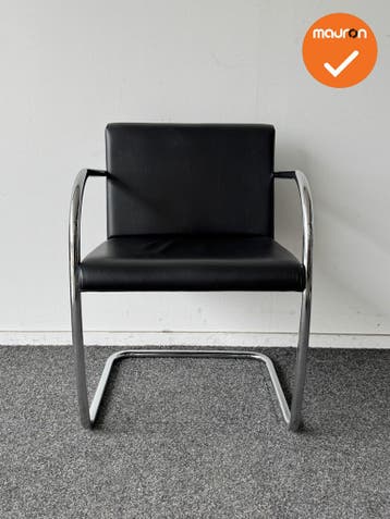 Fasem BRNO vergaderstoel - Zwart leren bekleding - chroom sl, Vergader- of Presentatieruimte, Ophalen of Verzenden, Gebruikt, Stoel