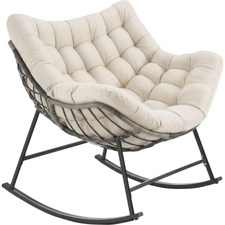 Schommelstoel Tami, gestoffeerd, met stikpatroon - beige, Huis en Inrichting, Stoelen, Verzenden