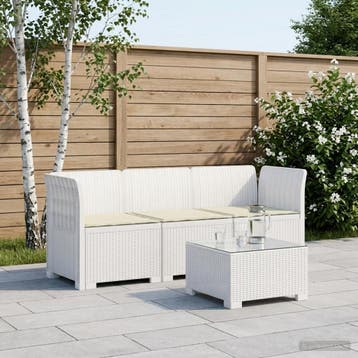 vidaXL 3-zits tuinbank met kussens in rattanlook PP Wit, Verzenden, Nieuw