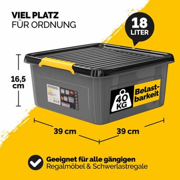 Opbergbox Grijs/Antraciet 39x39x16cm stapelbaar 18L, Verzenden, Nieuw