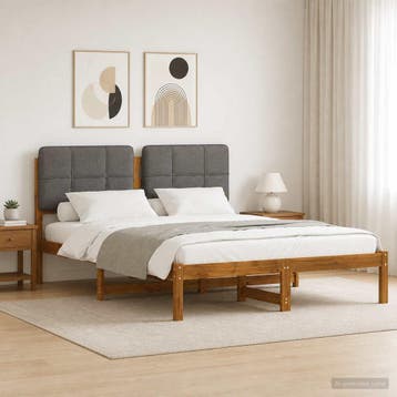 vidaXL Bedframe met gestoffeerd hoofdbord Naturel en, Huis en Inrichting, Verzenden, Nieuw, Hout