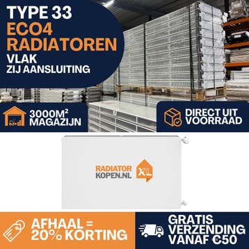 Vlakke radiator Type 33 Eco4 wit | Diverse maten op voorraad, 30 tot 80 cm, 500 tot 800 watt, Radiator, Nieuw
