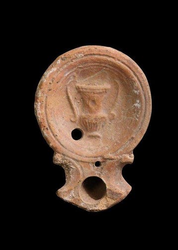 Oud-Romeins Terracotta Olie-lamp met amfoor, Antiek en Kunst