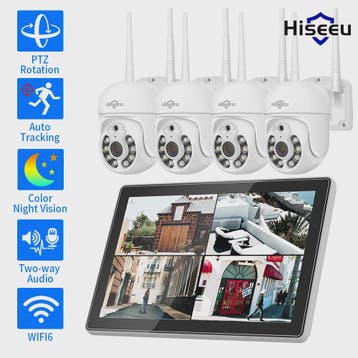 Hiseeu Draadloze Beveiligingscamera Kit met 10.1" Monitor -, Verzenden, Nieuw