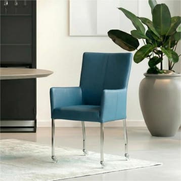 Leren eetkamerstoel Deal met armleuning - Hermes Turquoise, Blauw, Nieuw, Leer, Ophalen of Verzenden