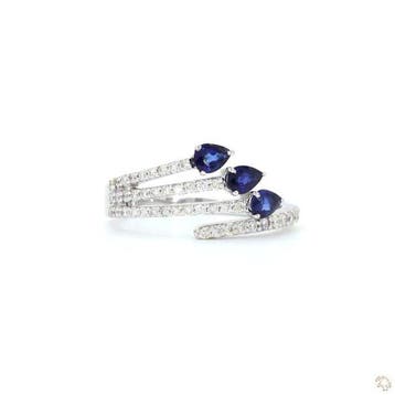Ring - 14 karaat Witgoud - 0.87ct. tw. Saffier - Diamant, Nieuw