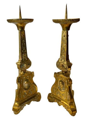 Kandelaar (2) - Verguld - Paar Kerk altaarkandelaars - 46 cm