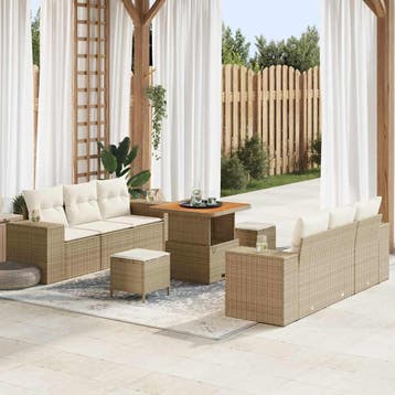 vidaXL Tuin Sofa Set 9 st Beige Poly riet, Verzenden, Nieuw, Rotan, Meer dan 8 zitplaatsen