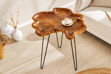 Unieke bijzettafel WILD 65cm natuurlijke teakhouten, Ophalen of Verzenden, Nieuw