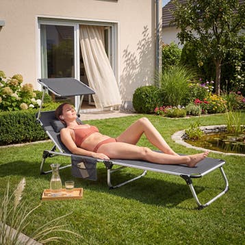 Aluminium ligstoel Lorella, gestoffeerd, opvouwbaar - grijs, Tuin en Terras, Tuinsets en Loungesets, Verzenden, Nieuw