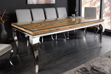 Design eettafel MODERN BAROK 200 cm naturel chroom teakhout, Ophalen of Verzenden, Nieuw