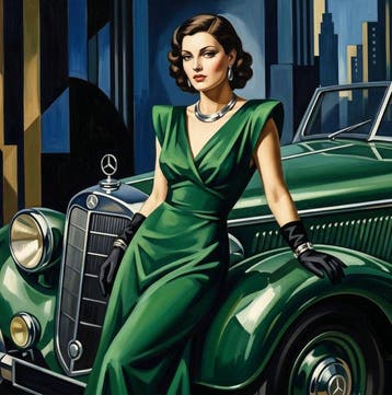 CREATIVE_HUB - Vintage Mercedes cabrio with green princess, Nieuw