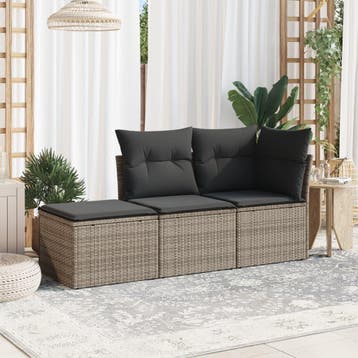 vidaXL 3-delige Loungeset met kussens poly rattan grijs, Verzenden, Nieuw, Loungeset