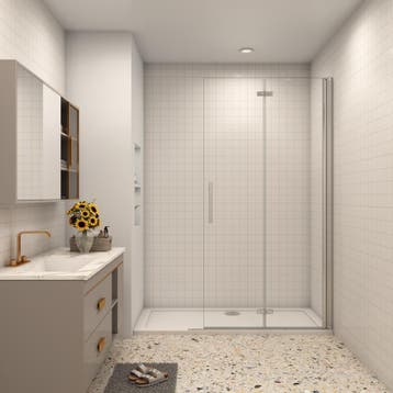 Aica douchewand 75x195cm 6mm antikalk glas glanzend chroom13, Nieuw, Glas, Douche