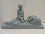 Odyv - Beeldje - Leda and two swans; signed Odyv; 45cm -