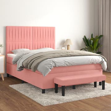 vidaXL Boxspring met matras fluweel roze 140x190 cm, Verzenden, Stof, Nieuw, Tweepersoons