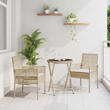 vidaXL Tuin Bistro Set 3 st Beige poly rattan, Verzenden, Nieuw, 3 zitplaatsen
