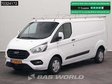 Ford Transit Custom L2H1 Trekhaak LED Xenon Navi Airco Cruis, Stof, Gebruikt, Euro 6, Wit
