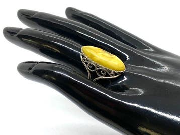 Vintage Oud & Authentiek - Baltisch Amber Filigraan Marquise