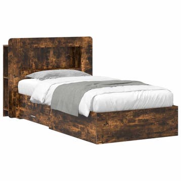vidaXL Bedframe met opslag Gerookt eiken 90 x 190 cm Bewerkt, Eenpersoons, Bruin, Verzenden, Nieuw