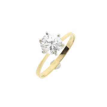 Gouden solitair ring met zirconia, 18 tot 19, Gebruikt, Ophalen of Verzenden, Met edelsteen
