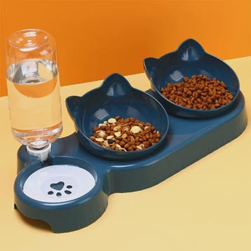 3-in-1 Kattenvoerbak met Waterdispenser en Nekbescherming -, Verzenden, Nieuw