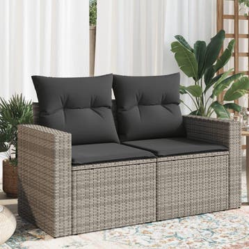vidaXL Tuinbank 2-zits met kussens poly rattan grijs, Verzenden, Nieuw