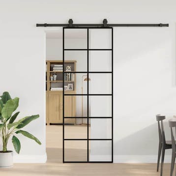 vidaXL Schuifdeur met beslagset 76x205 cm ESG glas zwart, Doe-het-zelf en Verbouw, Verzenden, Nieuw