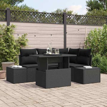 vidaXL Tuin Sofa Set 5 st Zwart poly rattan, Verzenden, Nieuw, Rotan, 5 zitplaatsen