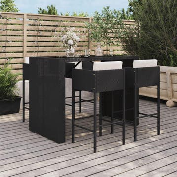 vidaXL 5-delige Tuinbarset met kussens poly rattan zwart, Verzenden, Nieuw, 5 zitplaatsen