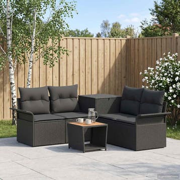 vidaXL Bankstel 6 st Zwart Poly Rattan en Staal, Verzenden, Nieuw