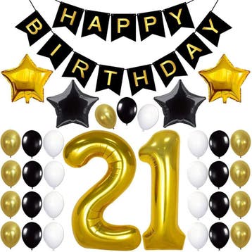 Happy 21 verjaardag decoratie set goud met wit 25-delig, Hobby en Vrije tijd, Feestartikelen, Verzenden, Nieuw, Versiering, Verjaardag