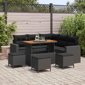 vidaXL Tuinbankenset met kussen 10 pcs Zwart poly rattan, Verzenden, Nieuw, Rotan, Meer dan 8 zitplaatsen