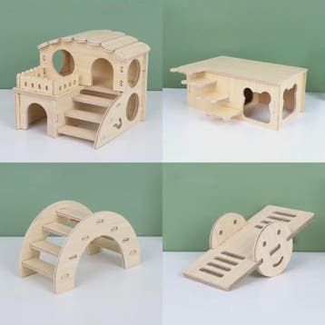 Houten Hamster Villa: Speelhuis met Klimplatform en Verhoogd, Dieren en Toebehoren, Verzenden, Nieuw