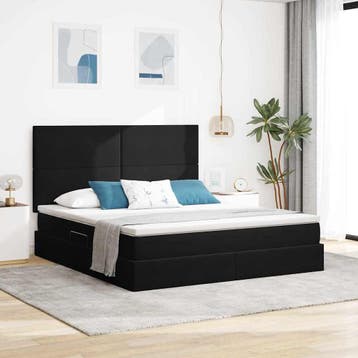 vidaXL Opslag bed met matras met hoofdeinde Zwart 160 x 200, Verzenden, Nieuw, Zwart, Stof