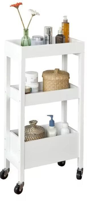 Smalle Witte Trolley 21 cm met 3 Niveaus op Wielen – MDF Hou, Huis en Inrichting, Keuken | Keukenelementen, Nieuw, Verzenden