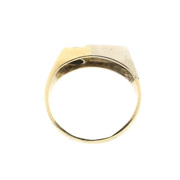Bicolor gouden pinkring met diamant; 0,08 ct., Gebruikt, Heer, Ophalen of Verzenden, 17 tot 18