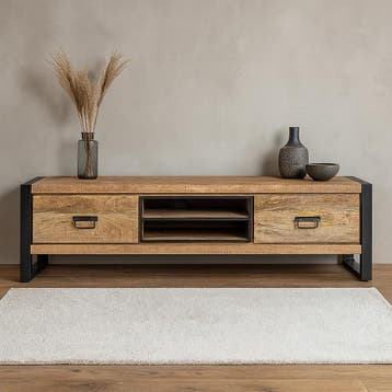 Tv-meubel Mangohout Kelvin 160 cm, Verzenden, Nieuw, Overige houtsoorten, Industriële meubels