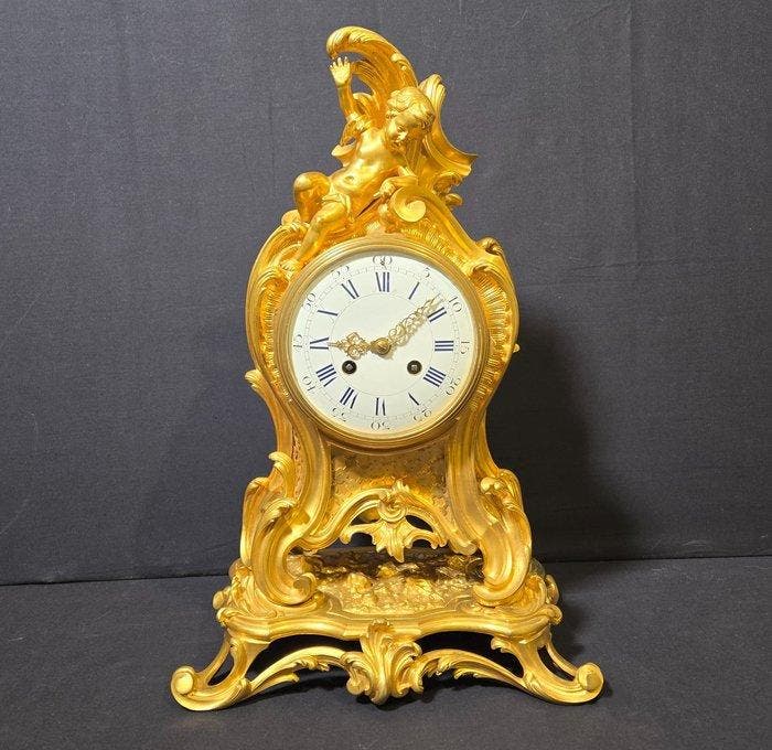 Tafelklok Lodewijk XVI-stijl - Verguld brons - 1850-1900 -, Antiek en Kunst, Antiek | Klokken