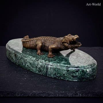 Beeld, Prachtig sculptuur van een krokodil 21.5 cm - 7.5 cm